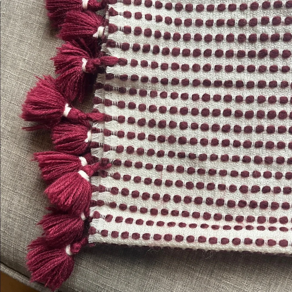 Madewell Large Cozy Wool Blend Scarf Shawl Cream Burgundy Weave